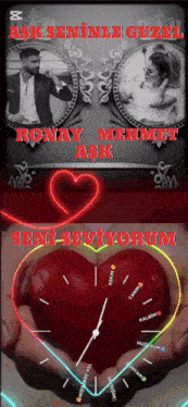 a picture of a man and woman holding a heart with the words seni seviyorum