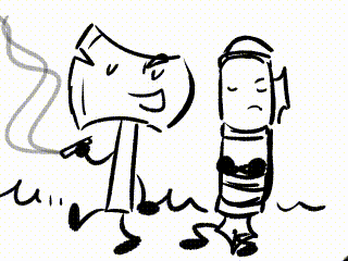a black and white drawing of a man smoking a cigarette next to a man holding a lantern .