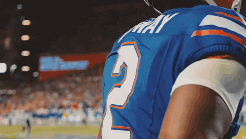 a football player wearing a blue jersey with the number 2
