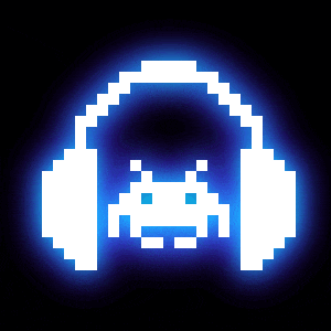 a pair of headphones with a space invader in the middle