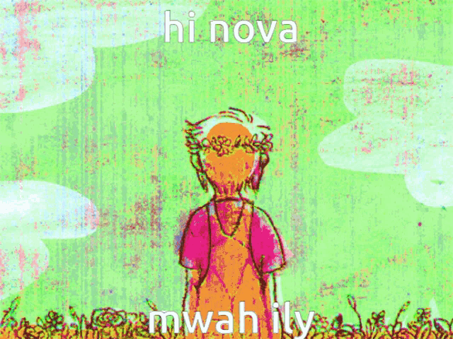 a drawing of a person with flowers in their hair with the caption hi nova