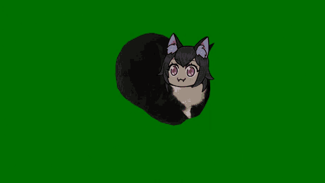 a cartoon drawing of a cat with red eyes on a green background