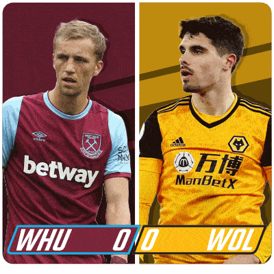 two soccer players one from west ham and one from wolves are shown