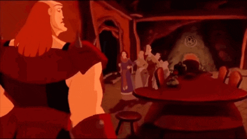 a cartoon character with long red hair is making a face