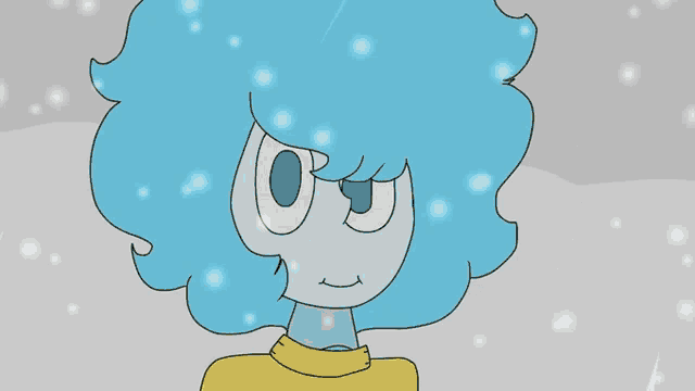 a cartoon drawing of a person with blue hair