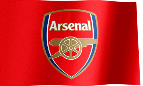 a red arsenal flag with a cannon on it