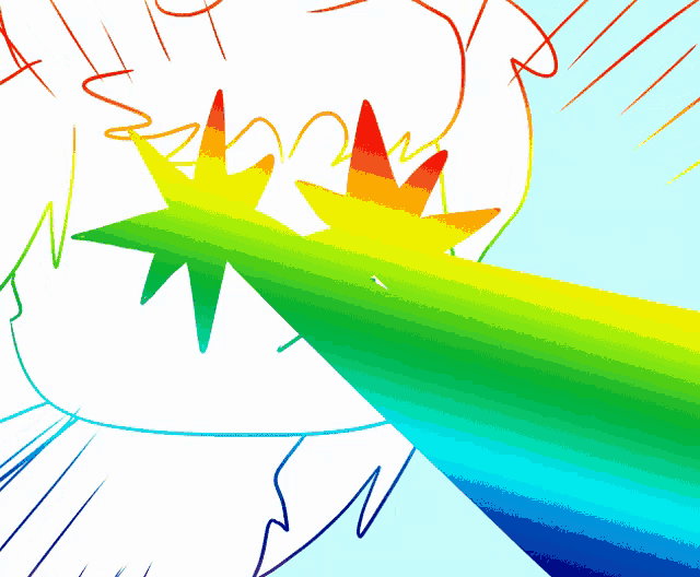 a drawing of a person with a rainbow colored wand