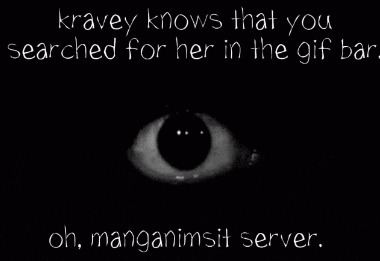 a black and white image of an eye with the words " kravey knows that you searched for her in the gif bar " written below it