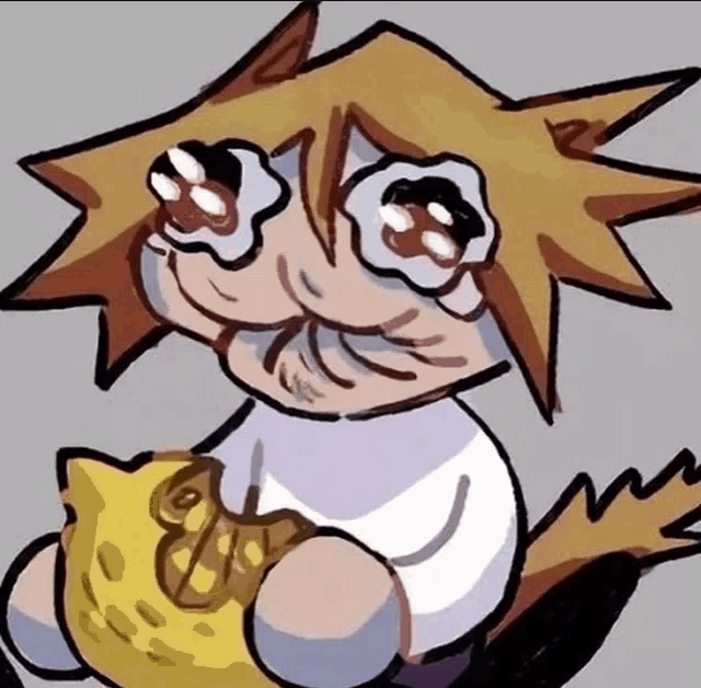 a cartoon of a person holding a yellow object