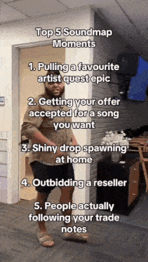 a man is standing in a doorway with the words top 5 soundmap moments
