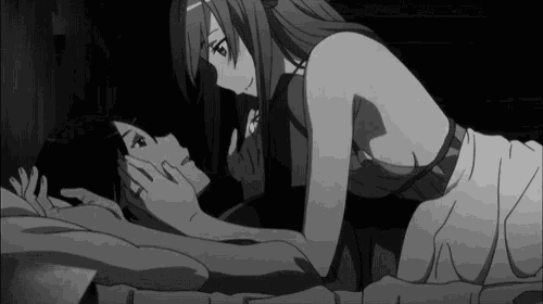 a black and white drawing of a man and a woman kissing