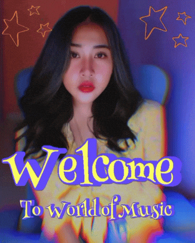 a welcome to world of music poster with a woman