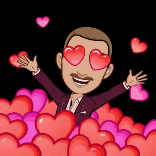 a cartoon of a man with heart shaped eyes