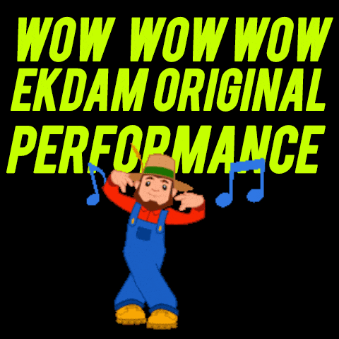 a cartoon of a man dancing with the words wow wow wow ekdam original performance above him