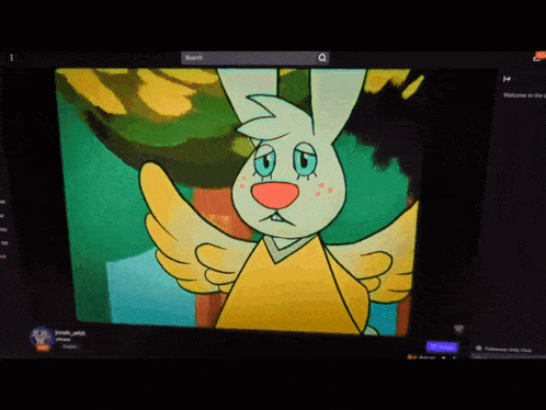 a cartoon of a rabbit with wings is displayed on a screen