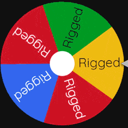 a colorful spinning wheel with the word rigged in the center