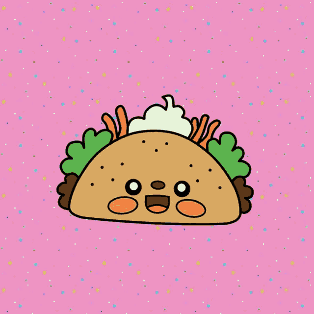 a cartoon drawing of a taco with a smiling face