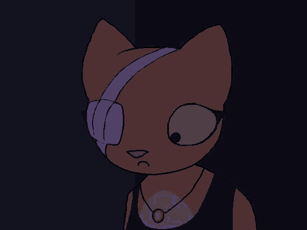 a cartoon cat with a bandage on her eye and a necklace