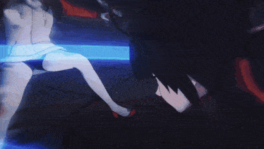 a girl in a white dress is kicking a blue light
