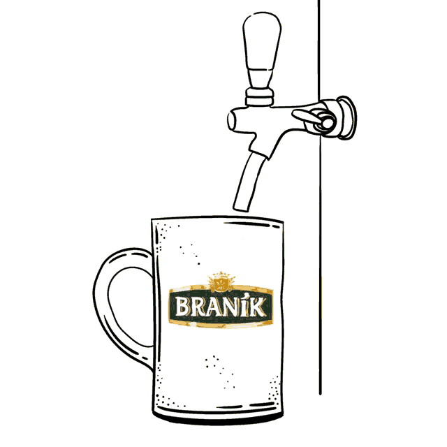a drawing of a beer being poured from a tap that says branik