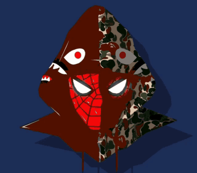 a camouflage hoodie with a spider-man face on the front