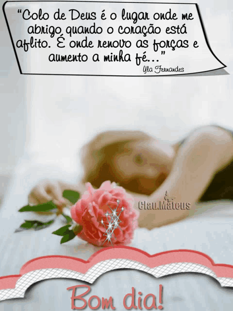 a picture of a woman laying on a bed with a pink flower and a quote from ilya fernandes