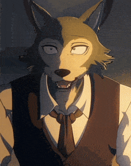 a close up of a cartoon character wearing a vest and tie