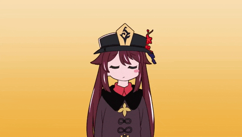 a cartoon drawing of a girl wearing a hat with a chinese symbol on it .