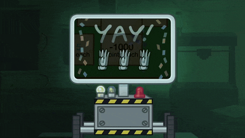 a cartoon drawing of a machine with the words yay on it