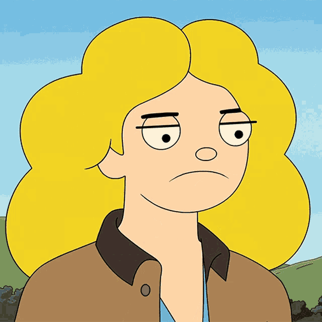 a cartoon of a woman with blonde hair making a funny face