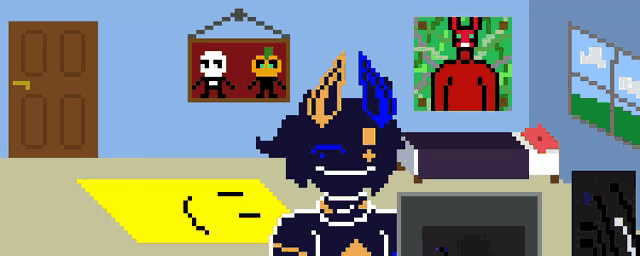 a pixel art of a room with a smiley face