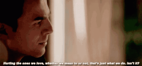 a close up of a man 's face with a quote that says hurting the ones we love .