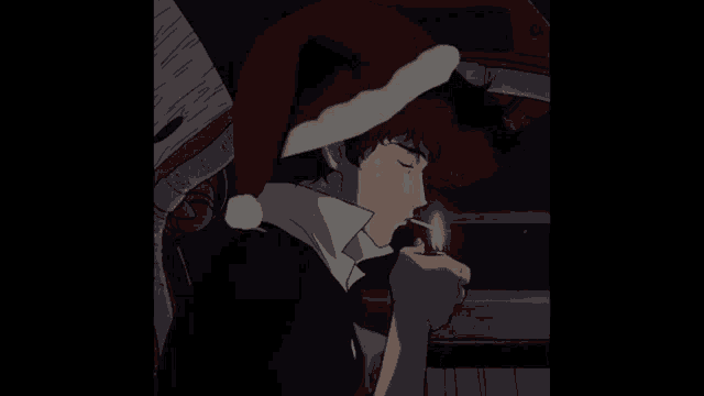 a man in a santa hat smoking a cigarette