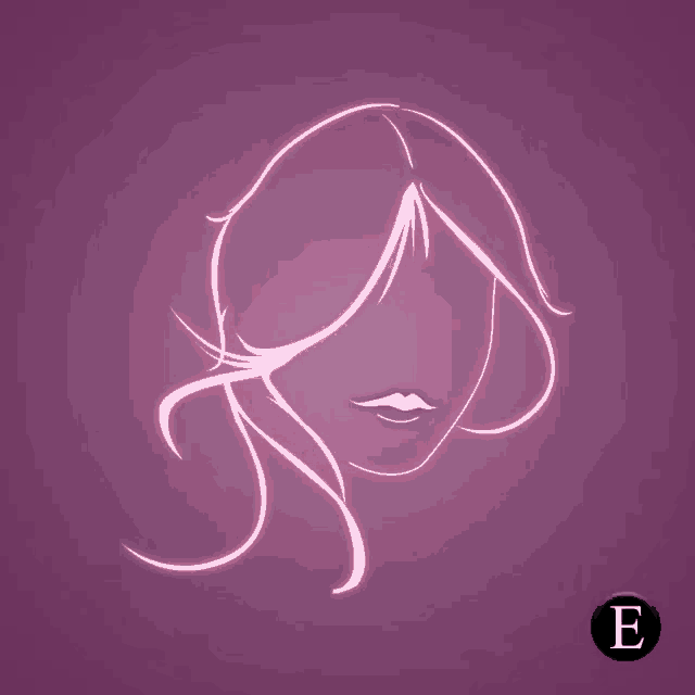 a drawing of a woman 's face with a letter e below it