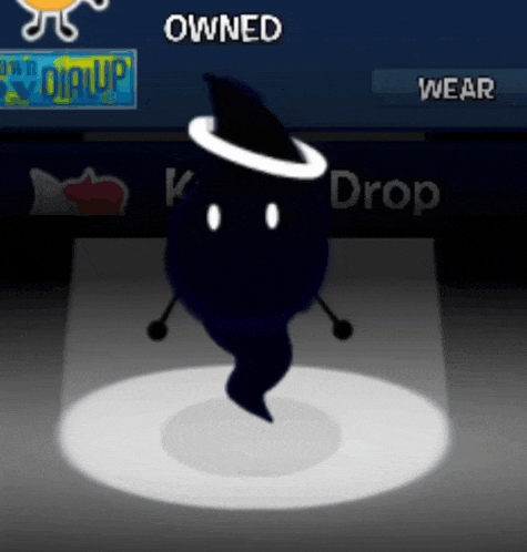 a cartoon character with a witch hat and a halo is owned by a person