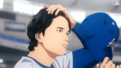 a baseball player with a la hat on