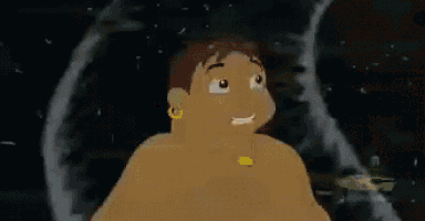 a cartoon of a shirtless man with earrings and a gold necklace