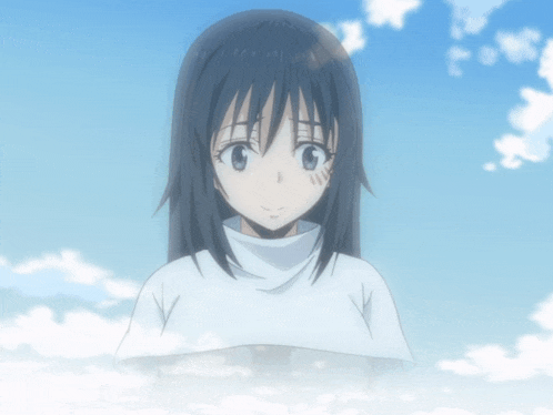 a girl with long black hair is wearing a white sweater