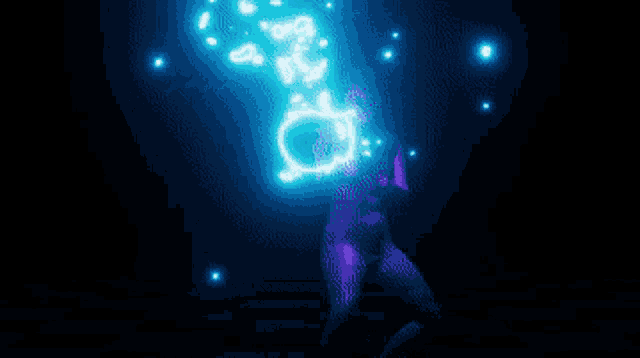 a pixel art of a footprint that is glowing blue