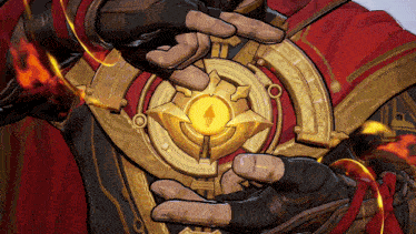 a cartoon drawing of a man holding a circular object in his hands