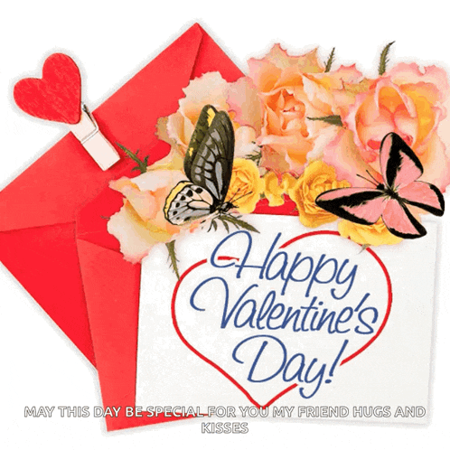 a happy valentine 's day card with flowers and butterflies on it