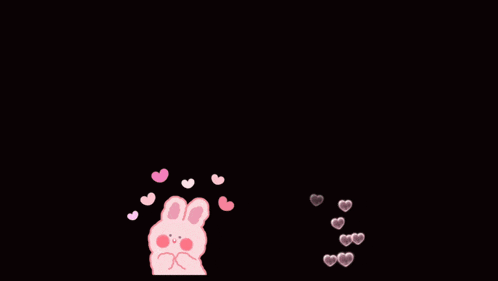 a black background with a pink bunny and hearts and the name nguyen thu quynh