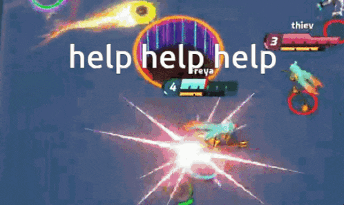 a video game screen says help help help in white letters