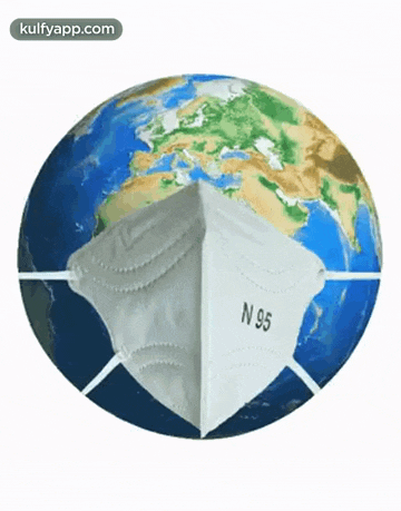 a globe with a mask on it that says n95 on it