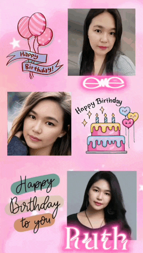 a collage of pictures of a girl with the words happy birthday to you