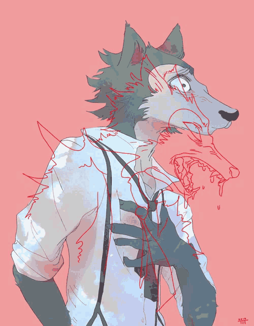 a drawing of a man with a wolf 's head