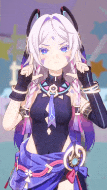 a girl with white hair is making a peace sign