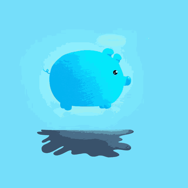 a blue pig with a halo on its head is flying over a puddle of oil