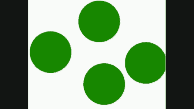 four green circles on a white background with a black frame