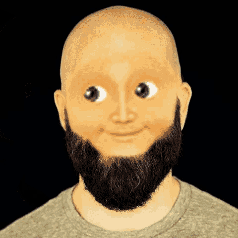 a bald man with a beard has a cartoon face on his face .